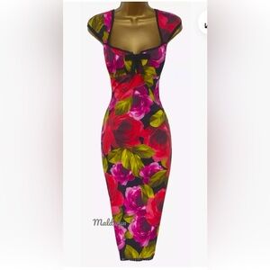 Karen Millen Floral Midi Dress - Red and Green
US 8